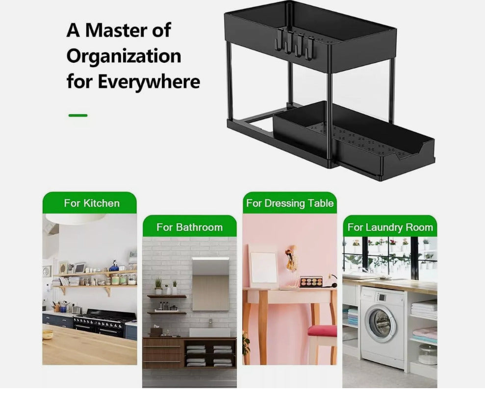 2 Tier Under Sink Storage Rack Kitchen Toilet Spice Rack Pull Out Storage Drawer