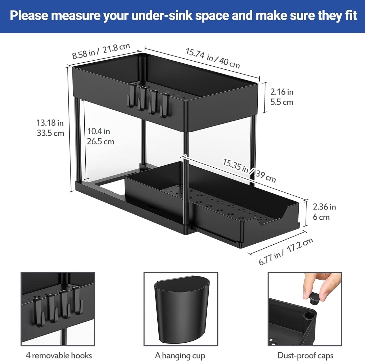 2 Tier Under Sink Storage Rack Kitchen Toilet Spice Rack Pull Out Storage Drawer