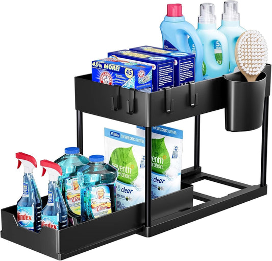2 Tier Under Sink Storage Rack Kitchen Toilet Spice Rack Pull Out Storage Drawer