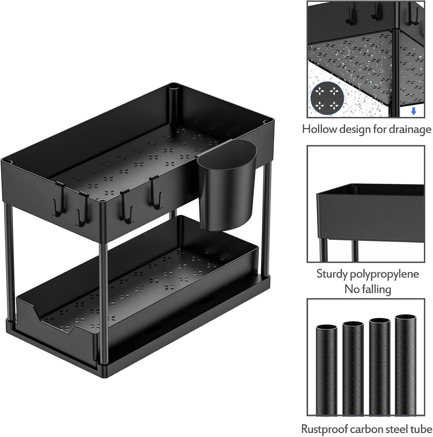 2 Tier Under Sink Storage Rack Kitchen Toilet Spice Rack Pull Out Storage Drawer