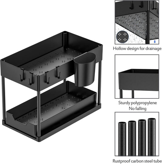 2 Tier Under Sink Storage Rack Kitchen Toilet Spice Rack Pull Out Storage Drawer